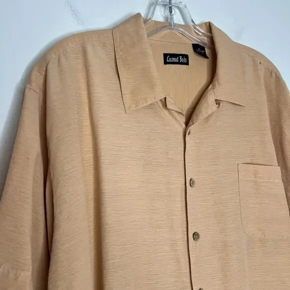 Coconut Bobs Mens Button Up Silk Shirt Size XL Orange Short Sleeve Cruise Beach - Picture 3 of 12